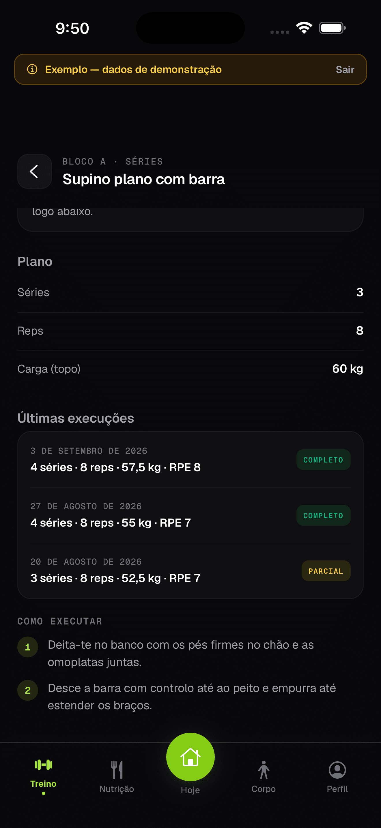 App do atleta com o histórico de cargas e repetições por sessão